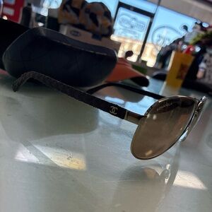 Chanel Goldtone Frame Mirror Tint Aviator 4207 60-14-135 3N c.395/T6 Pre Owned